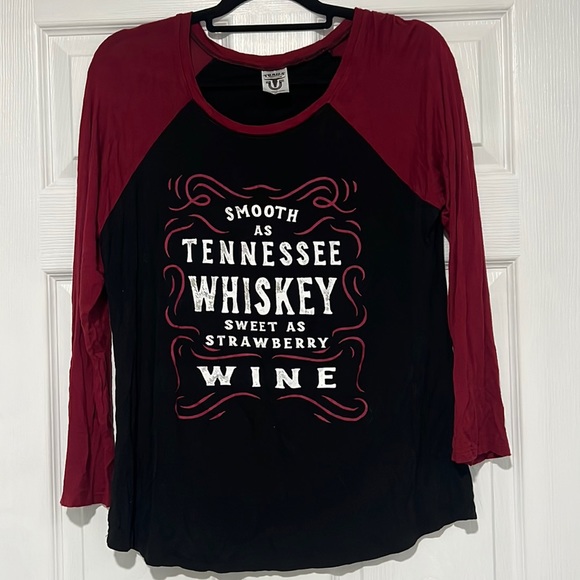 “Smooth as Tennessee Whiskey, Sweet as Strawberry Wine” Long Sleeve Raglan - Picture 1 of 3